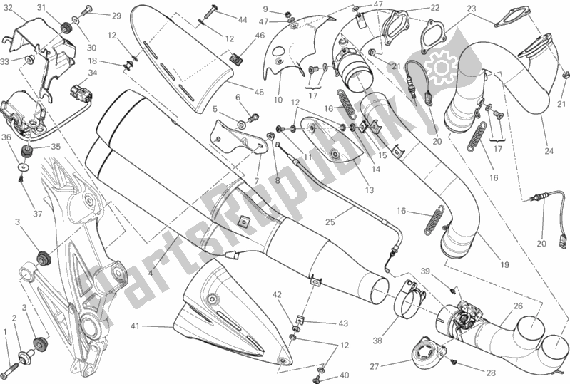 Alle onderdelen voor de Uitlaatsysteem van de Ducati Diavel AMG USA 1200 2013